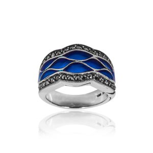 Blue Enamel and Marcasite Scalloped Edge Ring - 01R197ROY